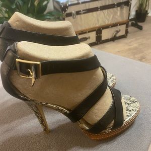 Strappy snake skin heel